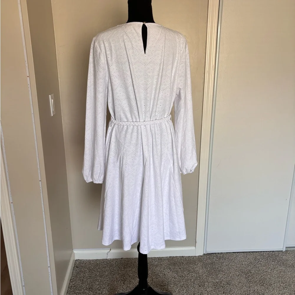 XL Michael Kors Womens White Braided Tie-Waist Eyelet Fit Flare A-Line Dress